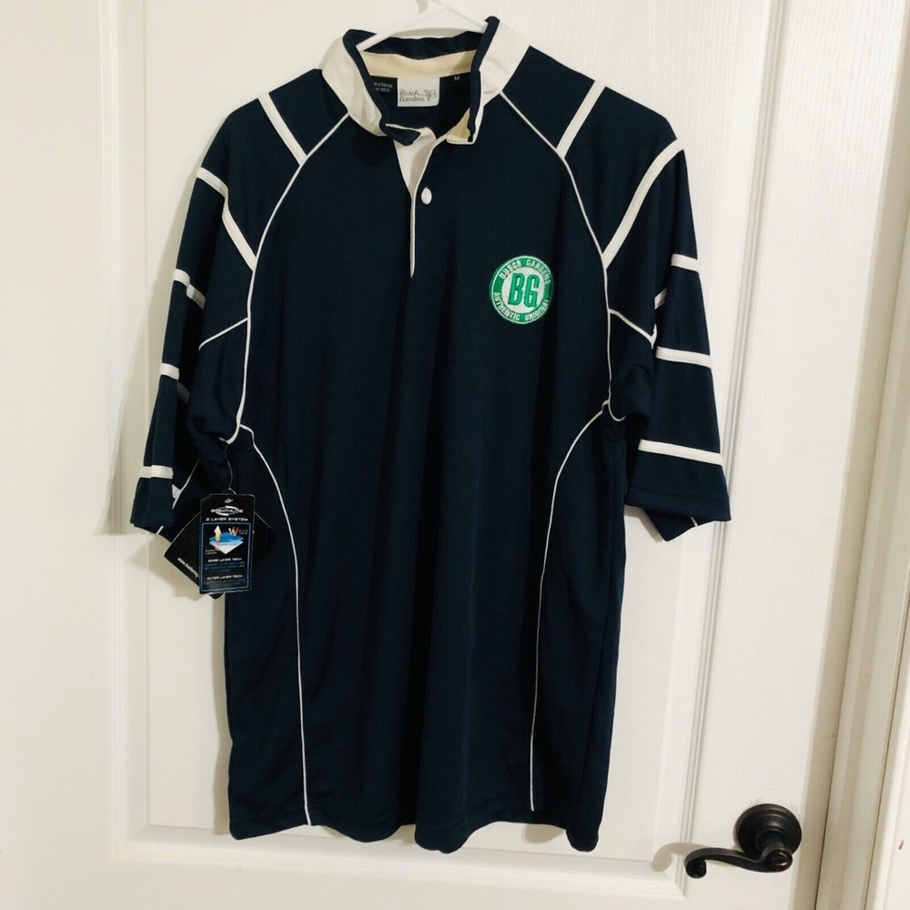 Busch Gardens Authentic Original Navy Rugby Polo Shirt Mens Medium NWT Striped